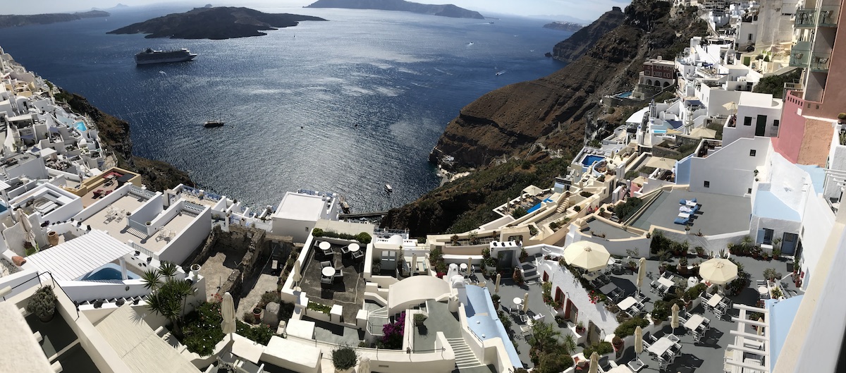 Santorini cliffside villa panorama